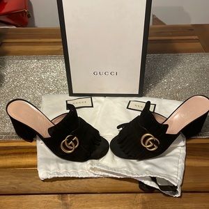 Gucci Black Marmont GG Suede Mules